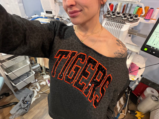 Off the shoulder leopard sweatshirt