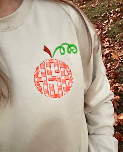 Gingham Pumpkin Monogram Crewneck